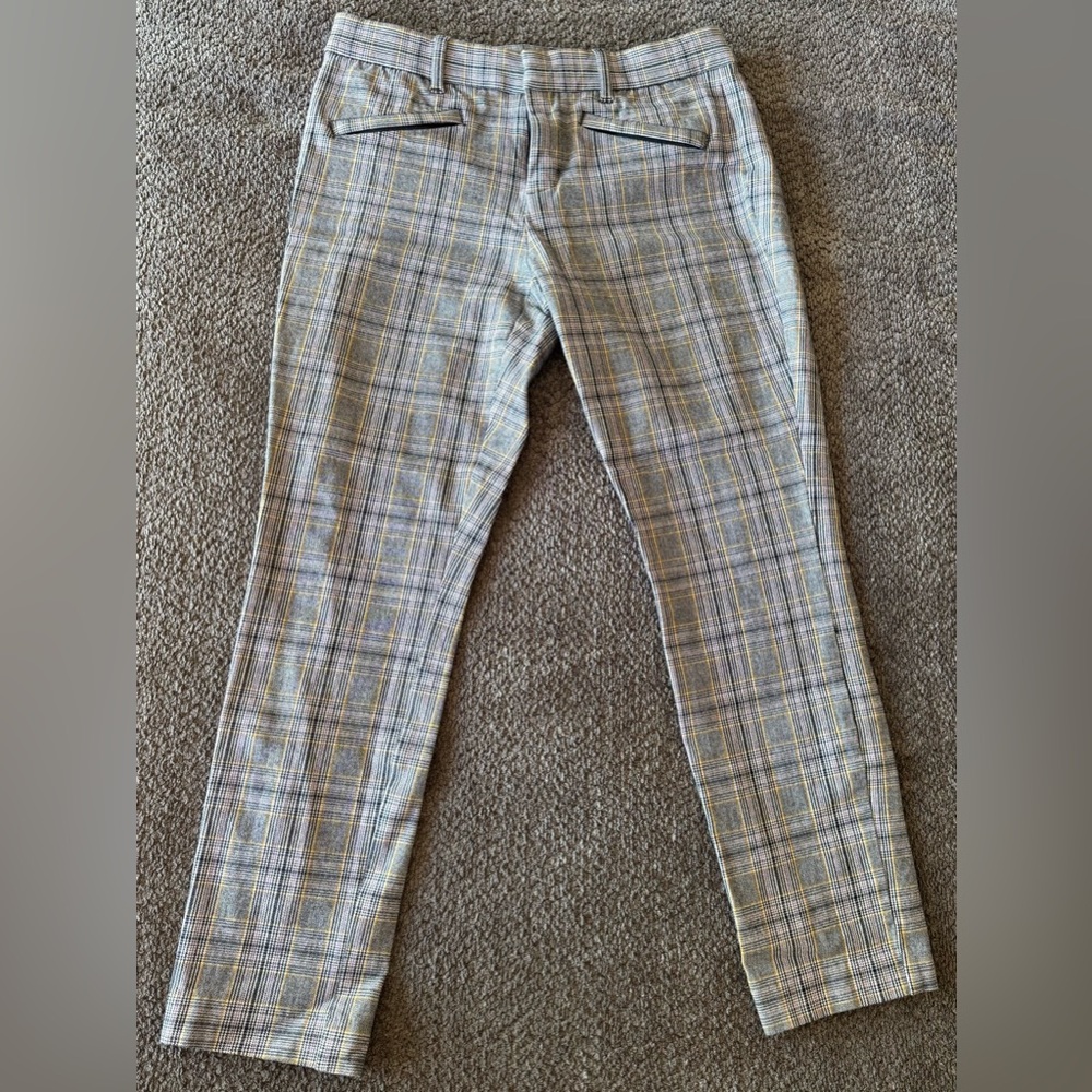 Gap Slim CityPlaid Trousers with Subtle Pink, Blue and Yellow Accents.
